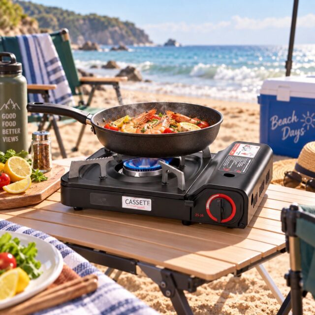 Cocina portátil de gas para camping con encendido electrónico, estructura de aleación de aluminio, un quemador y dimensiones de 35 x 27 x 11 cm, para cocinar al aire libre, en casa y en viajes, foto 1 de 3