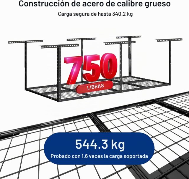 Estante de techo para garaje FLEXIMOUNTS de metal con capacidad de 750 libras, medida 3x8, altura ajustable de 22 a 40 pulgadas y color negro, para guardar herramientas y artículos de temporada, foto 6 de 6