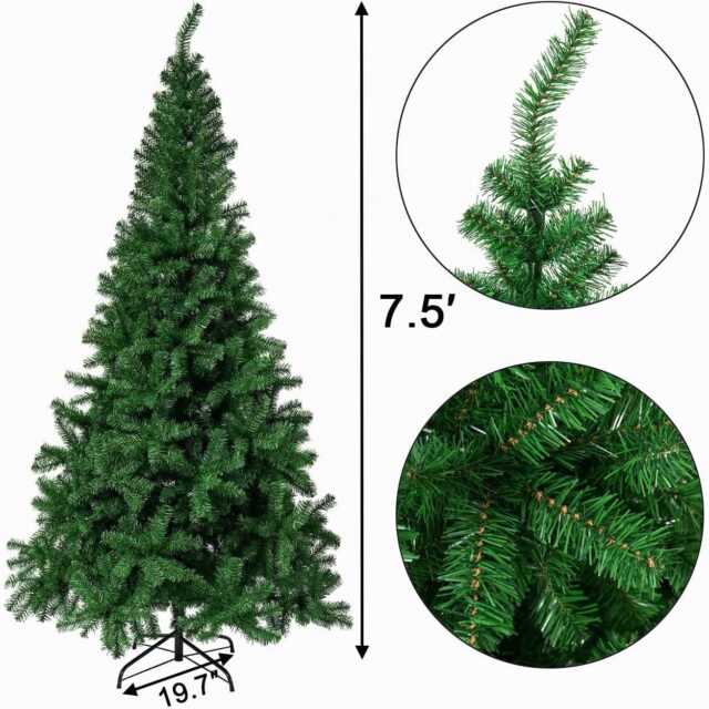 Árbol navideño artificial de 7.5 pies (2.29 m) con 1400 puntas de PVC denso, soporte metálico resistente, cuatro secciones para armar y guardar fácilmente, verde, para interior o exterior de casa, foto 3 de 3