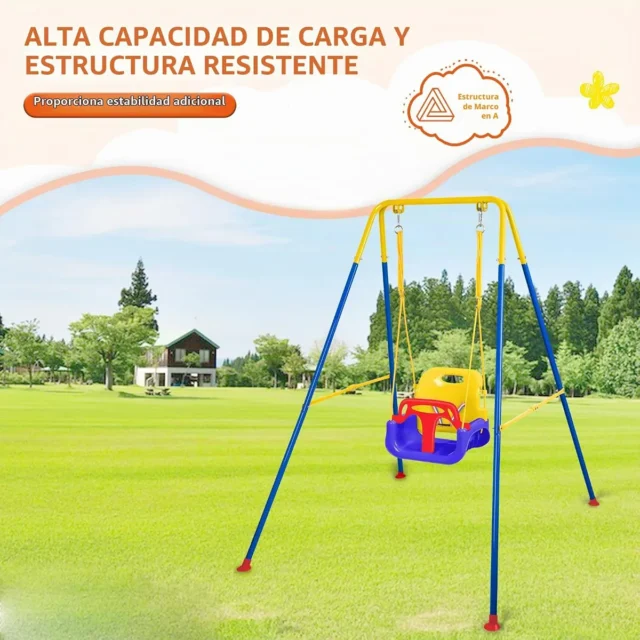 Columpio infantil 3 en 1 con hamaca para bebé, marco metálico plegable, fácil montaje y almacenamiento, para interiores y exteriores, foto 3 de 6