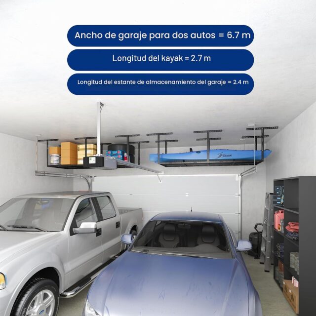 Estante de techo para garaje FLEXIMOUNTS de metal con capacidad de 750 libras, medida 3x8, altura ajustable de 22 a 40 pulgadas y color negro, para guardar herramientas y artículos de temporada, foto 2 de 6