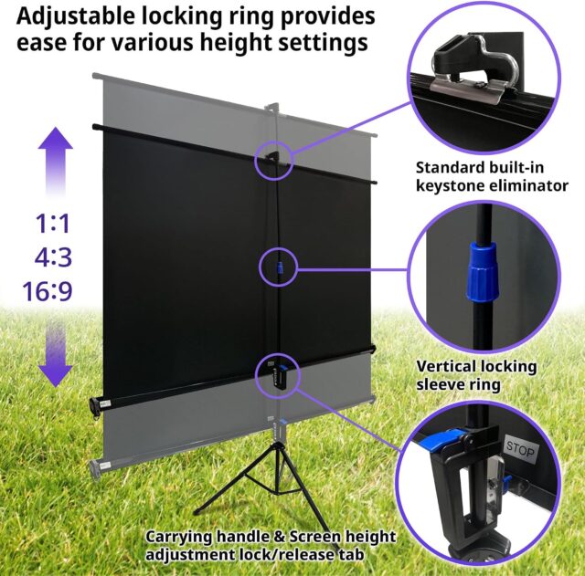 Pantalla de proyección 85 pulgadas trípode ajustable Elite Screens, 4K/8K Ultra HD, MaxWhite B, portátil para presentaciones, foto 2 de 5