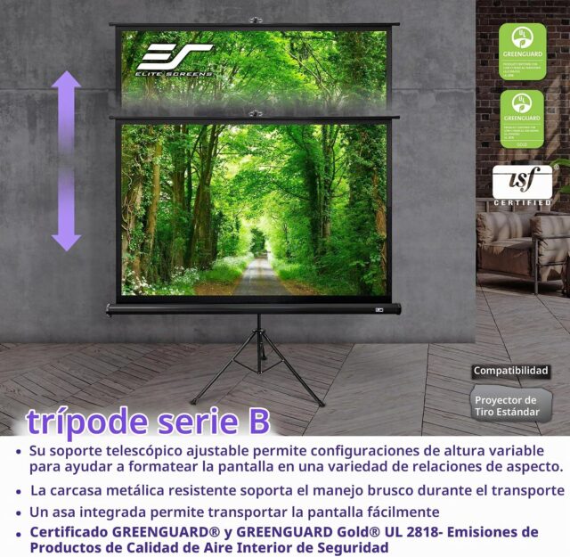 Pantalla de proyección 85 pulgadas trípode ajustable Elite Screens, 4K/8K Ultra HD, MaxWhite B, portátil para presentaciones, foto 5 de 5
