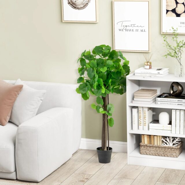 Planta artificial de interior de 44 pulgadas con tronco de madera real, hojas de tela pongee, maceta rellena de cemento y alambres flexibles en las ramas para ajustar su forma, sin mantenimiento, foto 1 de 4