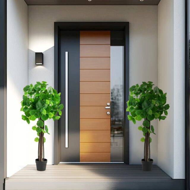 Planta artificial de interior de 44 pulgadas con tronco de madera real, hojas de tela pongee, maceta rellena de cemento y alambres flexibles en las ramas para ajustar su forma, sin mantenimiento, foto 4 de 4