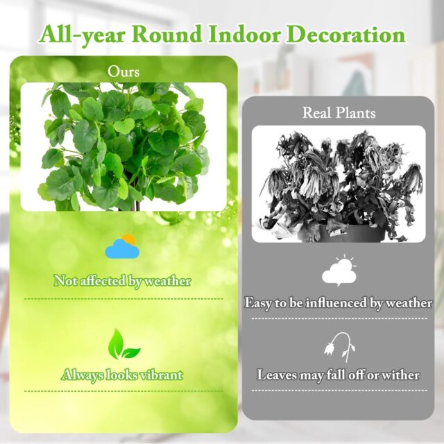 Planta artificial de interior de 44 pulgadas con tronco de madera real, hojas de tela pongee, maceta rellena de cemento y alambres flexibles en las ramas para ajustar su forma, sin mantenimiento, foto 2 de 4