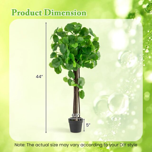 Planta artificial de interior de 44 pulgadas con tronco de madera real, hojas de tela pongee, maceta rellena de cemento y alambres flexibles en las ramas para ajustar su forma, sin mantenimiento, foto 3 de 4