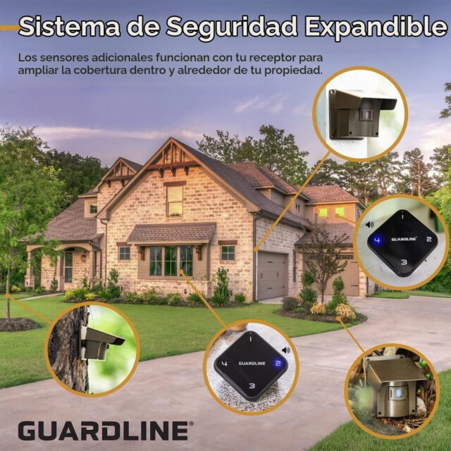 Sistema de alarma inalámbrica Guardline con sensor de movimiento y receptor, para exteriores y entrada de vehículos, resistente a la intemperie, detecta movimiento y calor de día o de noche, 915 MHz, foto 4 de 7