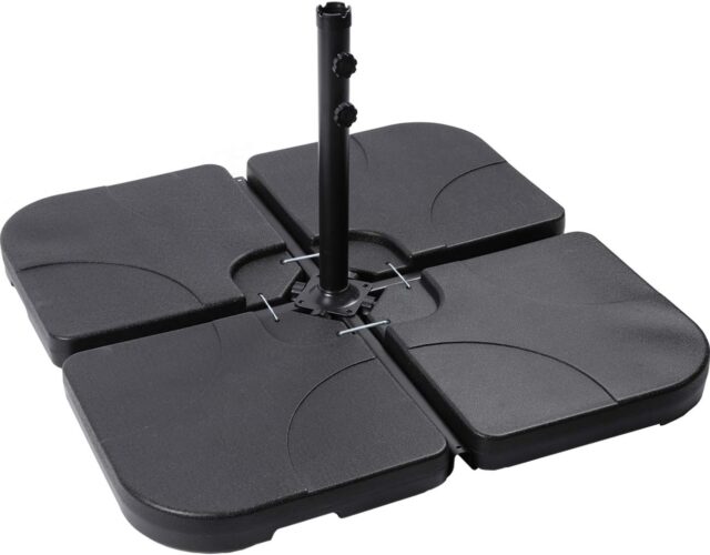 Juego de 4 bases cuadradas de polietileno de alta densidad para sombrilla de patio, con bloqueo en U, rellenables con agua o arena, capacidad de 15 l, color negro, para estabilizar la sombrilla, foto 1 de 5