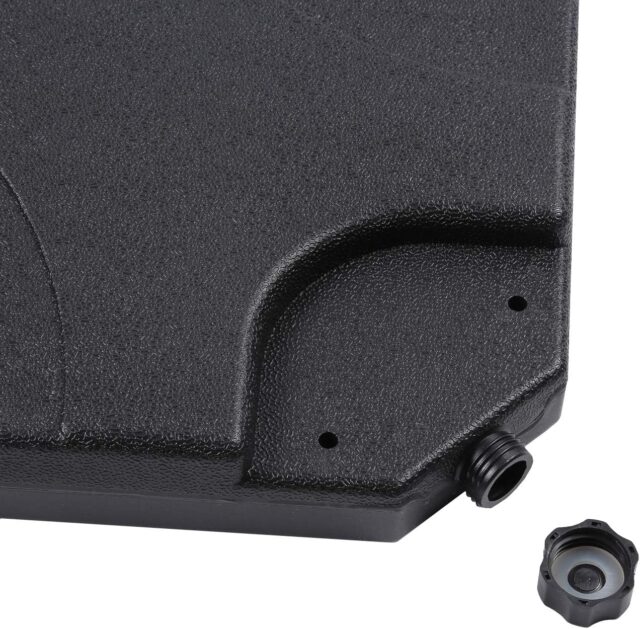 Juego de 4 bases cuadradas de polietileno de alta densidad para sombrilla de patio, con bloqueo en U, rellenables con agua o arena, capacidad de 15 l, color negro, para estabilizar la sombrilla, foto 3 de 5