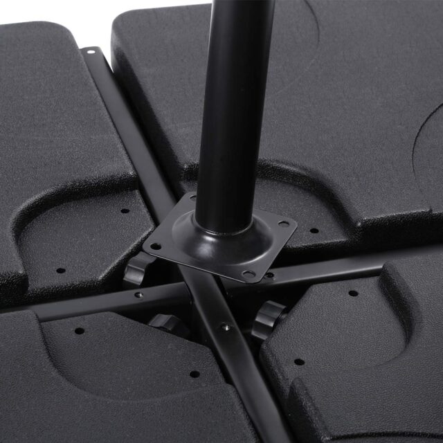 Juego de 4 bases cuadradas de polietileno de alta densidad para sombrilla de patio, con bloqueo en U, rellenables con agua o arena, capacidad de 15 l, color negro, para estabilizar la sombrilla, foto 4 de 5