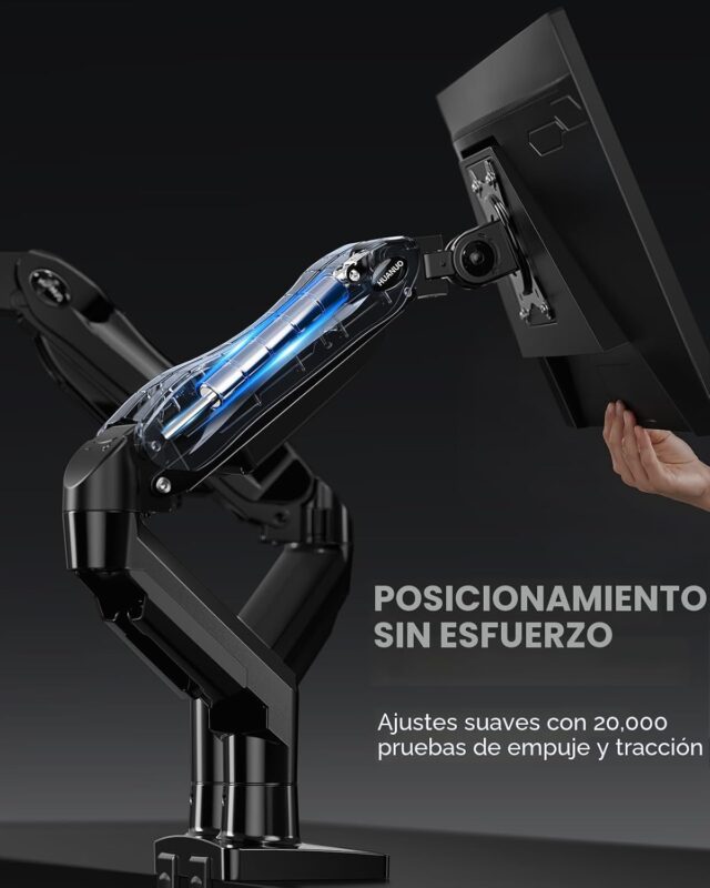 Soporte doble para monitor de escritorio de acero aleado negro, compatible con pantallas de 13 a 32 pulgadas, VESA 75x75 y 100x100 mm, inclinación, giro y ajuste de altura con abrazadera en C, foto 5 de 7