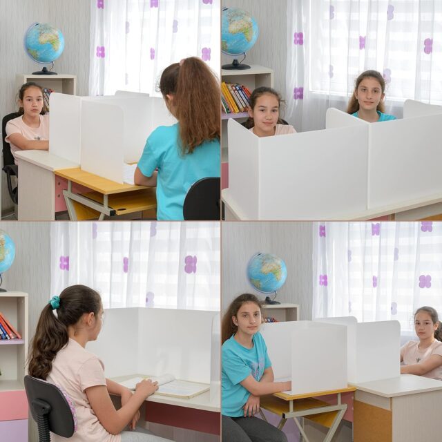 Escudos de privacidad de plástico corrugado para escritorio de aula, set de 20 piezas reciclables y reutilizables para estudiantes de primaria y secundaria, incluye 48 etiquetas adhesivas con nombre, foto 3 de 5