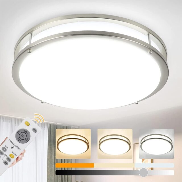 Lámpara de techo LED empotrada redonda de 48 W y 17,6 pulgadas, regulable del 10 al 100 % con control remoto, tres tonos de luz de 3000 a 6000 K y temporizador, para cocinas, baños y pasillos, foto 1 de 5