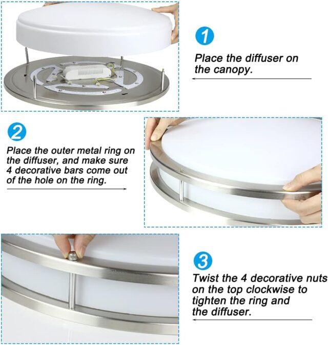 Lámpara de techo LED empotrada redonda de 48 W y 17,6 pulgadas, regulable del 10 al 100 % con control remoto, tres tonos de luz de 3000 a 6000 K y temporizador, para cocinas, baños y pasillos, foto 2 de 5