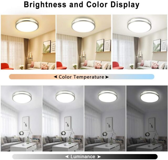 Lámpara de techo LED empotrada redonda de 48 W y 17,6 pulgadas, regulable del 10 al 100 % con control remoto, tres tonos de luz de 3000 a 6000 K y temporizador, para cocinas, baños y pasillos, foto 5 de 5