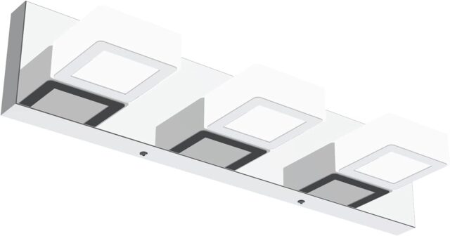 Lampara para tocador para baño en acabado cromo, con acero inoxidable anticorrosión y pantalla acrílica irrompible, LED regulable con luz uniforme, alta reproducción cromática y hasta 50.000 horas, foto 2 de 6