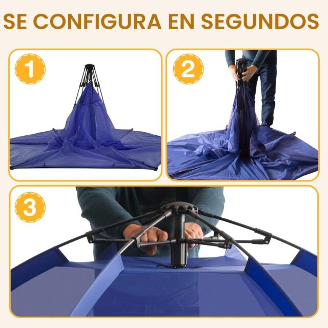 Tienda de campaña infantil plegable con corralito de juegos, malla transpirable que cubre todo el cuerpo y techo de tela extraíble con protección UV 50+, marco liviano para interiores y exteriores, foto 4 de 9