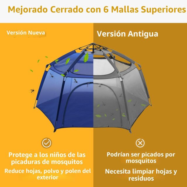 Tienda de campaña infantil plegable con corralito de juegos, malla transpirable que cubre todo el cuerpo y techo de tela extraíble con protección UV 50+, marco liviano para interiores y exteriores, foto 7 de 9