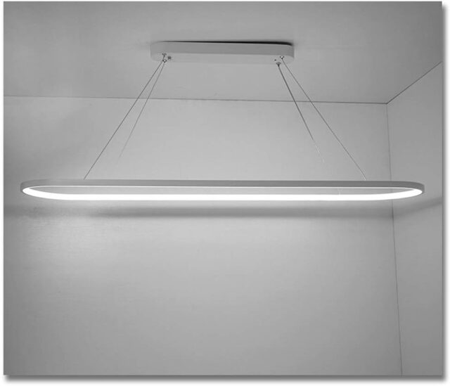 Lámpara de techo LED lineal colgante plateada para sala, comedor y dormitorio, luz blanca fría de 6000 K, tres tonos de luz para elegir, luz suave y no deslumbrante, para bar, restaurante u hotel, foto 3 de 6