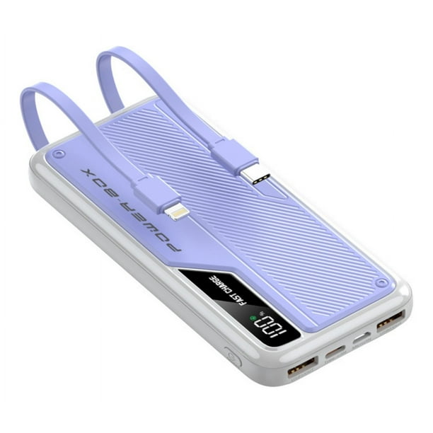 Batería de emergencia power bank naranja de 10000 mAh con celda de polímero de litio integrada y cables incorporados para cargar teléfonos móviles, con carcasa de material ABS y formato portátil, foto 2 de 4