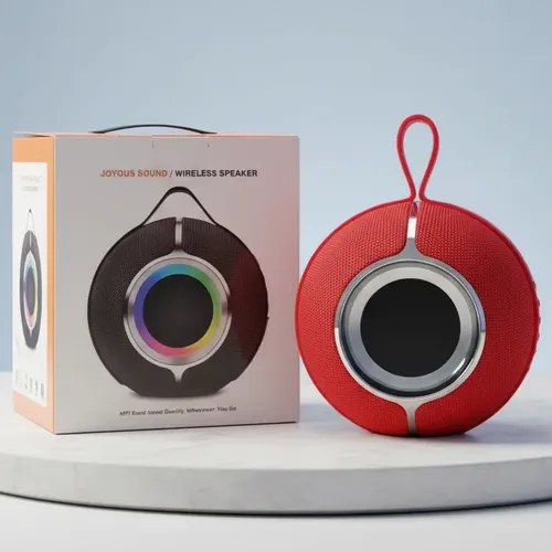 Bocina Bluetooth portátil roja con Bluetooth 5.0, batería de 1200 mAh para 5-6 horas, luces integradas, entrada USB y lector de tarjeta TF, sonido con énfasis en bajos, para picnic y viajes, foto 2 de 4