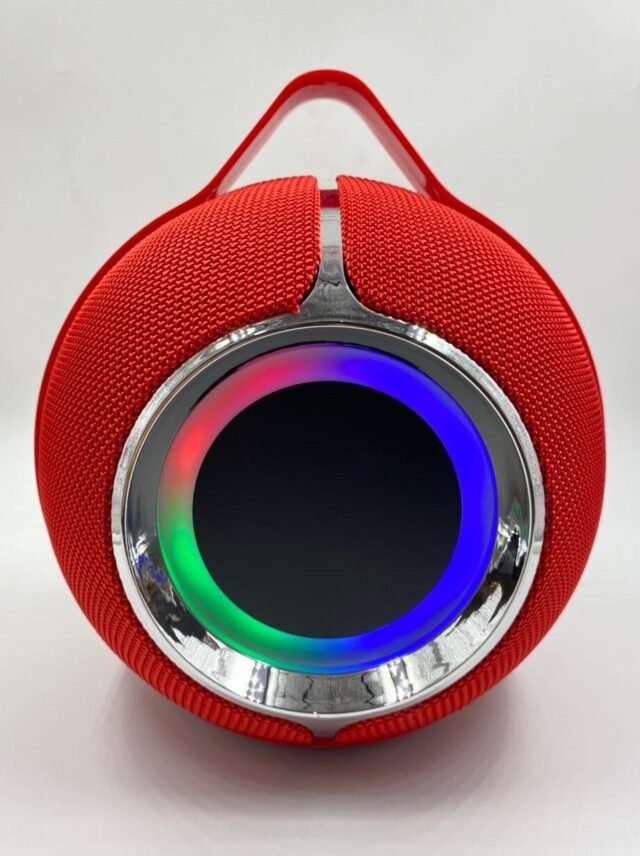 Bocina Bluetooth portátil roja con Bluetooth 5.0, batería de 1200 mAh para 5-6 horas, luces integradas, entrada USB y lector de tarjeta TF, sonido con énfasis en bajos, para picnic y viajes, foto 3 de 4