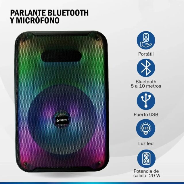 Parlante Bluetooth portátil KTS-2232 negro con luces LED de colores, dos micrófonos inalámbricos incluidos y asa de transporte, para karaoke, fiestas y música en reuniones familiares, foto 5 de 7