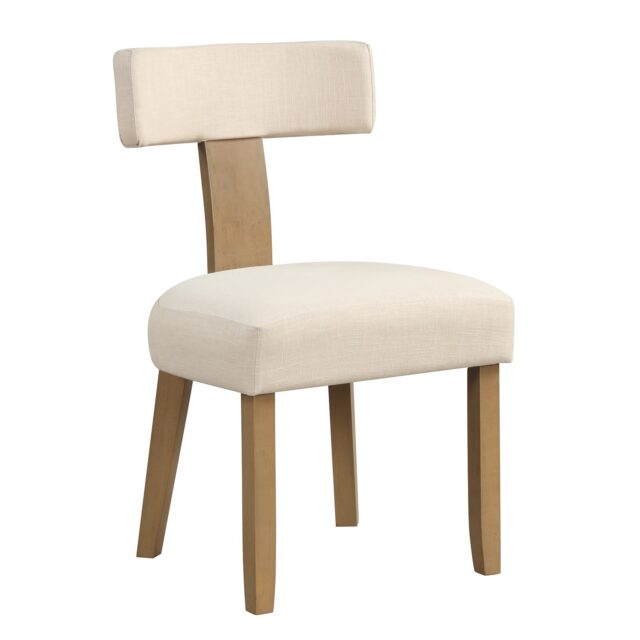 Juego de 2 sillas de comedor con respaldo curvo y asiento acolchado en beige, estructura de madera de caucho y contrachapada, patas con almohadillas antideslizantes, soporta hasta 396 lbs (180 kg), foto 8 de 9