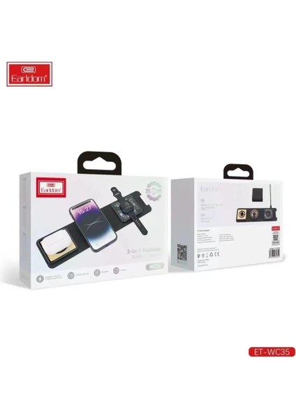 Soporte de carga inalámbrica plegable para escritorio con MagSafe, 15 W, para cargar a la vez un teléfono, unos audífonos inalámbricos y un reloj inteligente, con entrada USB-C de 18 W y color negro, foto 3 de 4