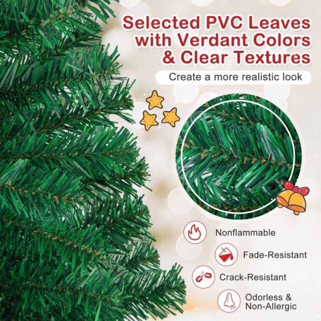Árbol de Navidad artificial de PVC de 1,8 m con diseño clásico de pino, base de metal estable, para interiores y exteriores, sin luces para decorar a tu gusto, tamaño compacto para espacios pequeños, foto 2 de 6