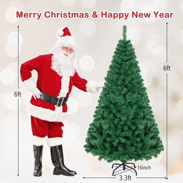 Árbol de Navidad artificial de PVC de 1,8 m con diseño clásico de pino, base de metal estable, para interiores y exteriores, sin luces para decorar a tu gusto, tamaño compacto para espacios pequeños, foto 5 de 6