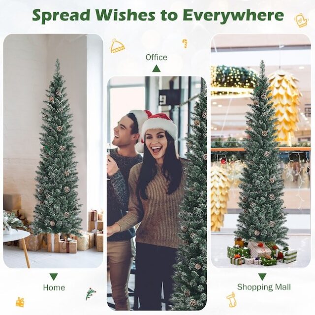 Árbol de Navidad artificial Costway Pencil 6 pies, con piñas, para interiores, hogar y fiestas, foto 4 de 4