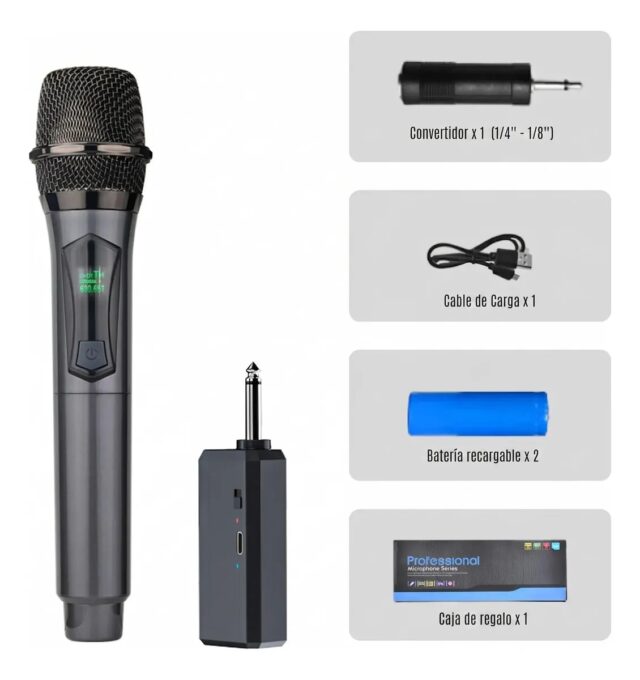 Micrófono de mano inalámbrico UHF negro modelo M10 para transmitir música, con materiales de plástico, PVC y metal, ideal para karaoke, fiestas, reuniones y presentaciones en casa o salón, foto 3 de 6