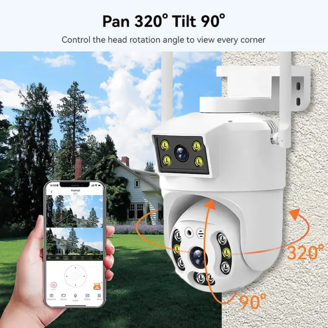 Cámara CCTV IP WiFi doble lente 4MP V380 PRO con control PTZ 350°, visión infrarroja, impermeable IP66 y app móvil para seguridad exterior, foto 5 de 5