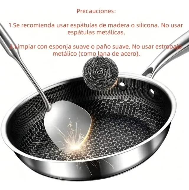 Sarten de acero inoxidable 316 con capacidad de 2 litros, diámetro 22 cm y mango de aluminio para cocina, foto 3 de 7