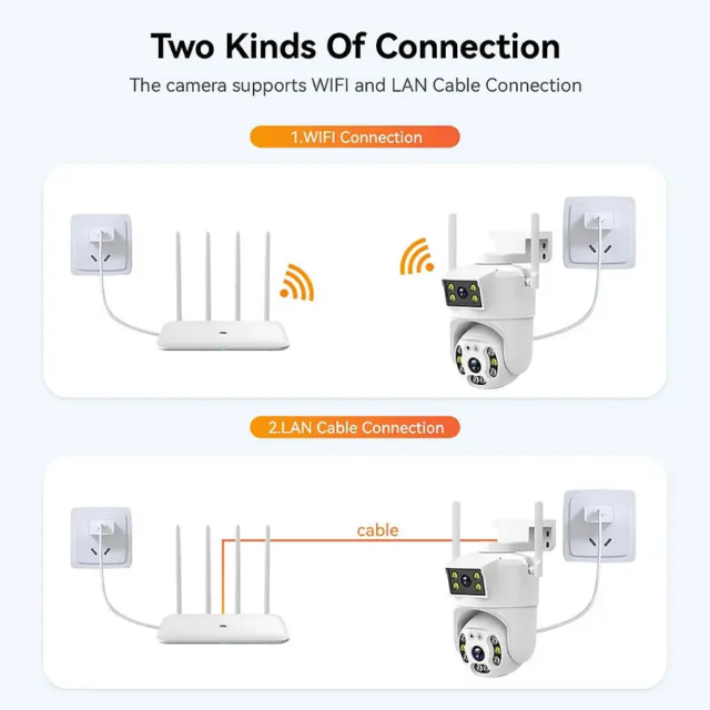 Cámara CCTV IP WiFi doble lente 4MP V380 PRO con control PTZ 350°, visión infrarroja, impermeable IP66 y app móvil para seguridad exterior, foto 3 de 5