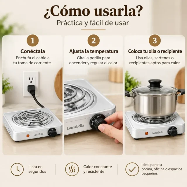 Plantilla eléctrica portátil Lumabells LB-57002 compacto con perilla de control de temperatura y calentamiento rápido para cocinas pequeñas, foto 4 de 4