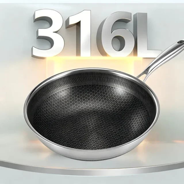 Sarten de acero inoxidable 316 con capacidad de 2 litros, diámetro 22 cm y mango de aluminio para cocina, foto 6 de 7