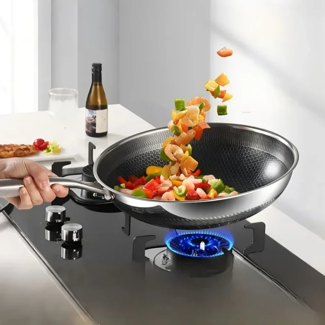 Sarten de acero inoxidable 316 con capacidad de 2 litros, diámetro 22 cm y mango de aluminio para cocina, foto 2 de 7