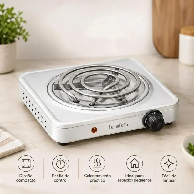 Plantilla eléctrica portátil Lumabells LB-57002 compacto con perilla de control de temperatura y calentamiento rápido para cocinas pequeñas, foto 1 de 4