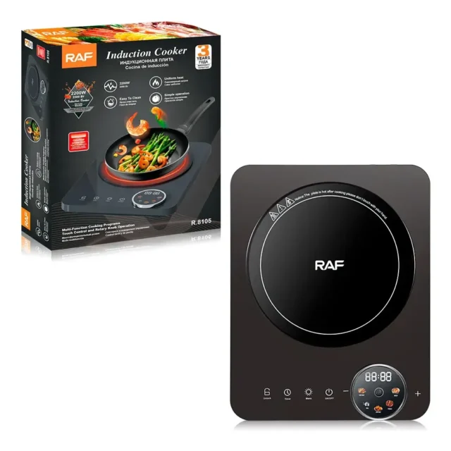 Cocina de inducción portátil RAF con potencia 2200W, control táctil digital, pantalla LED y apagado automático, ideal para espacios reducidos y viajes, foto 2 de 4