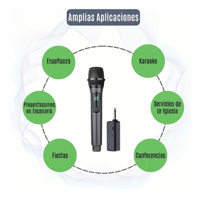 Micrófono de mano inalámbrico UHF negro modelo M10 para transmitir música, con materiales de plástico, PVC y metal, ideal para karaoke, fiestas, reuniones y presentaciones en casa o salón, foto 2 de 6