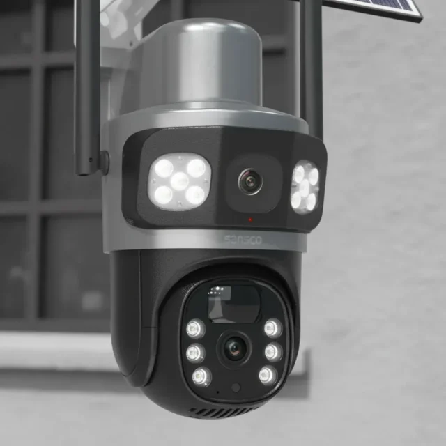 Cámara de seguridad solar exterior V380 T9 con triple lente, WiFi, visión nocturna, micrófono bidireccional y resistencia IP66 para jardín, garaje y entrada, foto 3 de 3