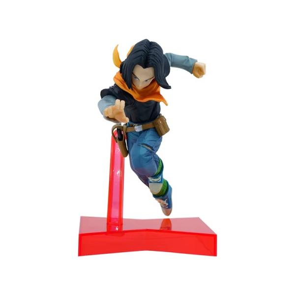 Figura de acción de Androide 17 de Dragon Ball Z en pose dinámica, de 17 cm de alto con base roja de exhibición, perfecta para coleccionistas de anime y decoración de escritorio o vitrina, foto 3 de 5