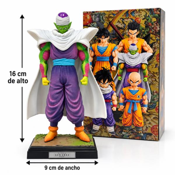 Coleccionable de Piccolo de Dragon Ball en figura de 16 cm de alto y 9 cm de ancho, con capa blanca, pantalón morado y base decorativa, ideal para fans del anime, vitrinas y regalos de colección, foto 2 de 7