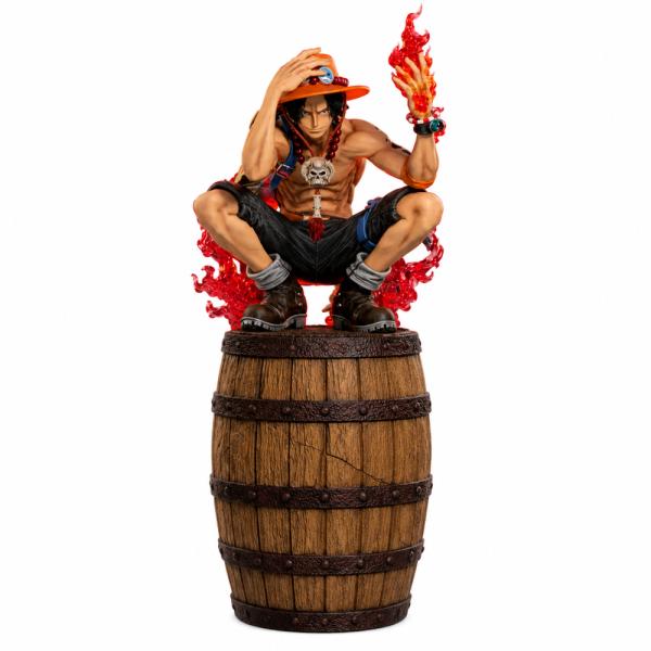 Figura de anime de Ace de One Piece de 24 cm de alto sobre barril de madera, con piezas intercambiables como brazo y cabeza con sombrero y efectos de fuego, para coleccionistas y fans del anime, foto 2 de 7