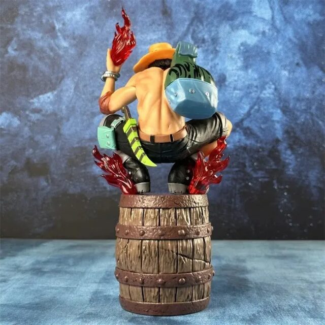 Figura de anime de Ace de One Piece de 24 cm de alto sobre barril de madera, con piezas intercambiables como brazo y cabeza con sombrero y efectos de fuego, para coleccionistas y fans del anime, foto 6 de 7