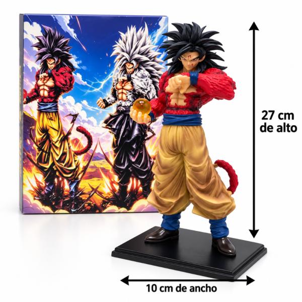 Figura de Dragon Ball con Goku en transformación SSJ4 de 27 cm de alto, base negra, cabello negro en picos, chaqueta roja, pantalón amarillo y esfera de energía, para coleccionar y exhibir, foto 2 de 5