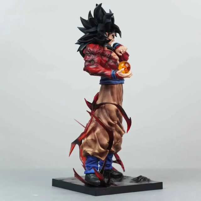 Figura de Dragon Ball con Goku en transformación SSJ4 de 27 cm de alto, base negra, cabello negro en picos, chaqueta roja, pantalón amarillo y esfera de energía, para coleccionar y exhibir, foto 3 de 5